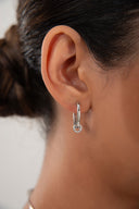 Silver 925 sterling silver earring with an elegant hoop shape and crystal stone detail at the tip 128