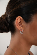 Silver 925 sterling silver earring with an elegant hoop shape and crystal stone detail at the tip 128
