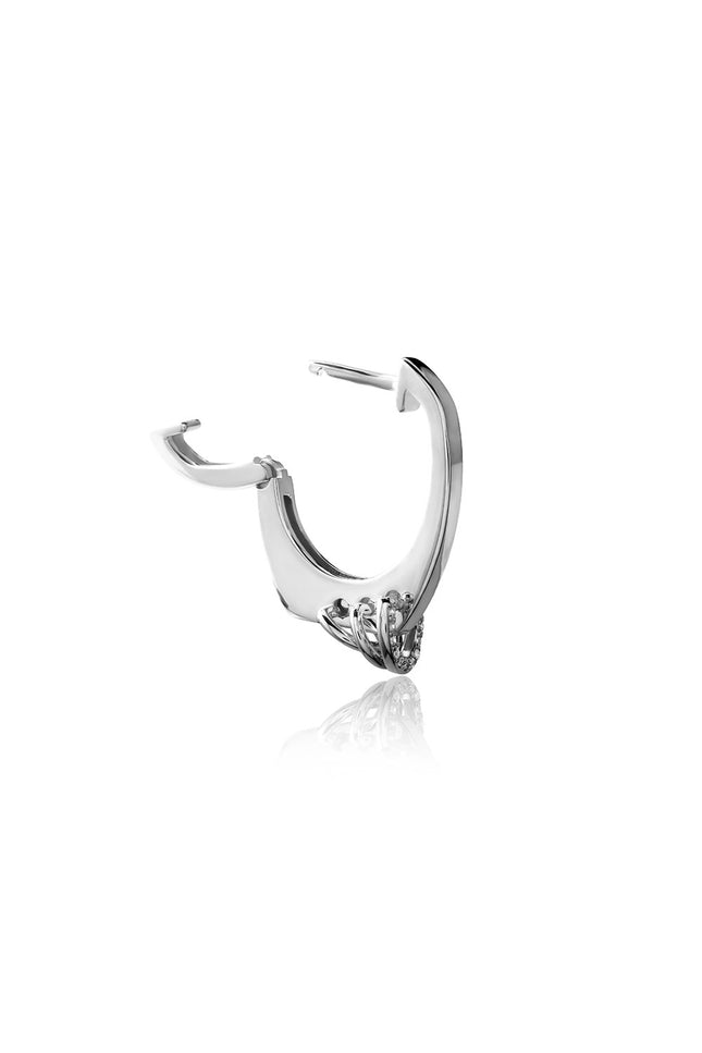 Silver 925 sterling silver earring with an elegant hoop shape and crystal stone detail at the tip 128