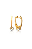 Gold 925 sterling silver earring with an elegant hoop shape and crystal stone detail at the tip 128