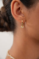 Gold 925 sterling silver earring with an elegant hoop shape and crystal stone detail at the tip 128