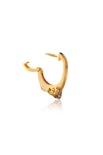 Gold 925 sterling silver earring with an elegant hoop shape and crystal stone detail at the tip 128