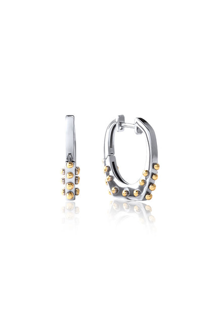 Gold 925 sterling silver earring with embossed details and geometric form 130