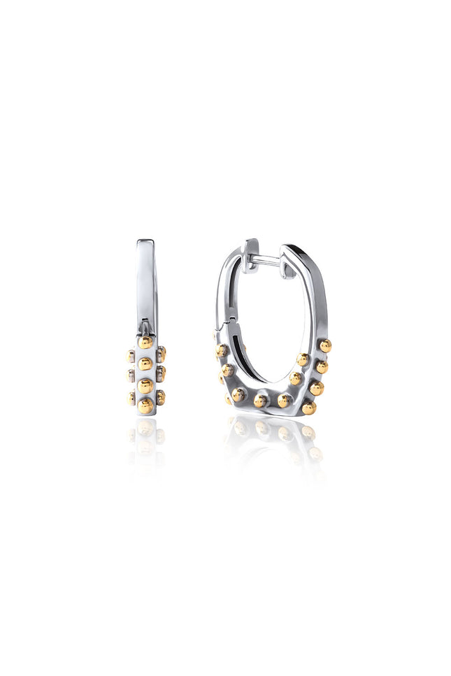 Gold 925 sterling silver earring with embossed details and geometric form 130