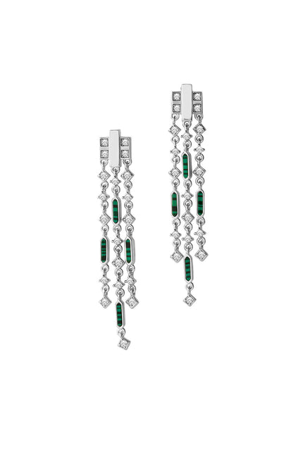 Silver 925 sterling silver dangling earrings with green accents and crystal stones 137