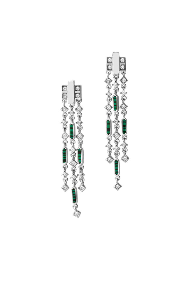 Silver 925 sterling silver dangling earrings with green accents and crystal stones 137