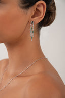 Silver 925 sterling silver dangling earrings with green accents and crystal stones 137