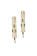 Gold 925 sterling silver dangling earrings with green accents and crystal stones 137