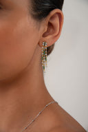 Gold 925 sterling silver dangling earrings with green accents and crystal stones 137