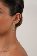 Gold 925 sterling silver dangling earrings with green accents and crystal stones 137