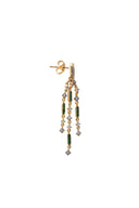 Gold 925 sterling silver dangling earrings with green accents and crystal stones 137
