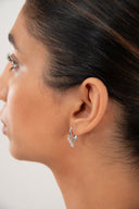 Silver Curved and dangling crystal stone detailed 925 sterling silver earring 140