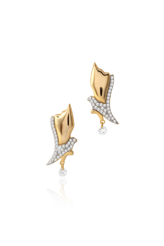 Gold Crystal stone detailed dangling 925 sterling silver earrings 141