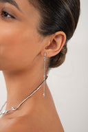 Silver 925 sterling silver earrings with long chain and crystal stone details 143