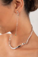 Silver 925 sterling silver earrings with long chain and crystal stone details 143