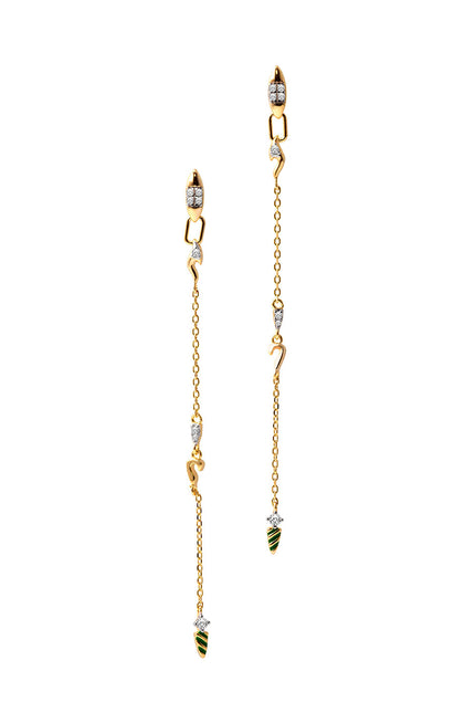 Gold 925 sterling silver earrings with long chain and crystal stone details 143