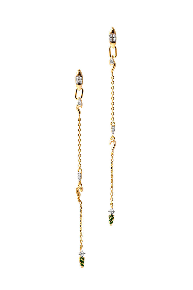 Gold 925 sterling silver earrings with long chain and crystal stone details 143