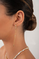 Gold 925 sterling silver earrings with long chain and crystal stone details 143