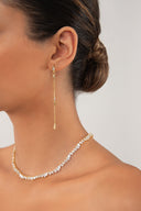 Gold 925 sterling silver earrings with long chain and crystal stone details 143