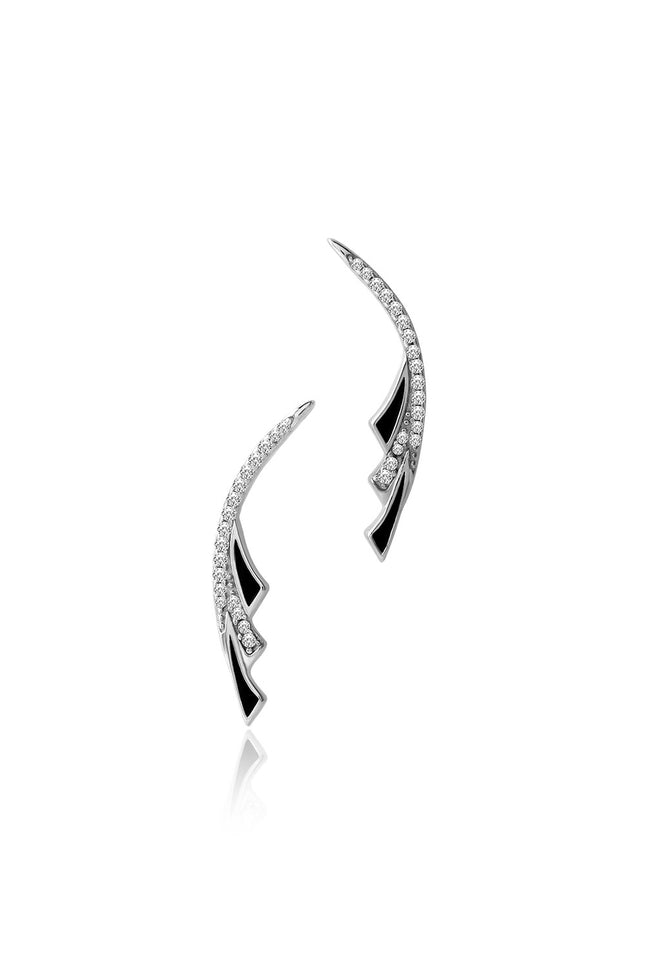 Silver 925 sterling silver earring with black enamel and crystal stone details 153
