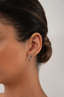 Silver 925 sterling silver earring with black enamel and crystal stone details 153