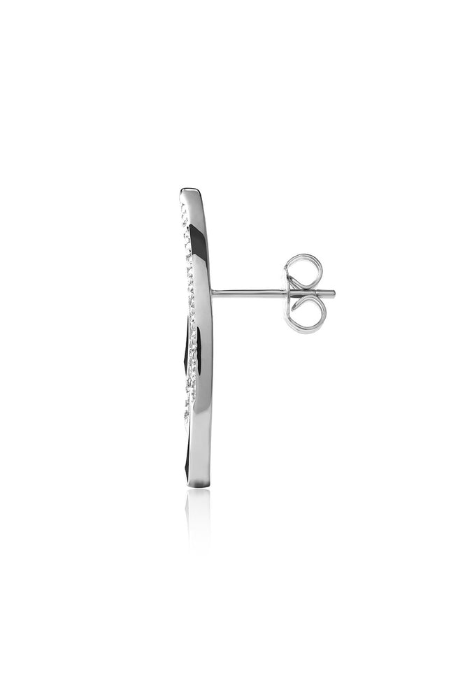 Silver 925 sterling silver earring with black enamel and crystal stone details 153