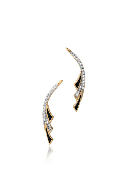 Gold 925 sterling silver earring with black enamel and crystal stone details 153