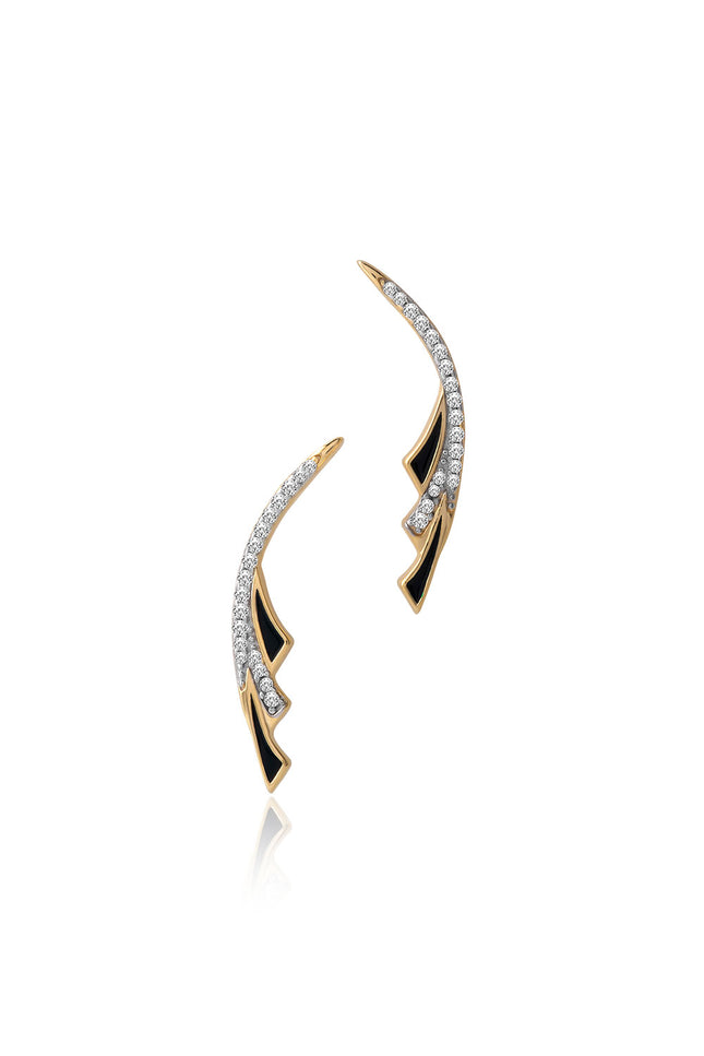 Gold 925 sterling silver earring with black enamel and crystal stone details 153