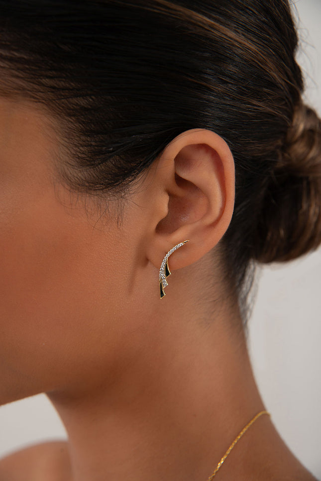 Gold 925 sterling silver earring with black enamel and crystal stone details 153