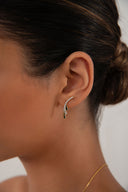 Gold 925 sterling silver earring with black enamel and crystal stone details 153