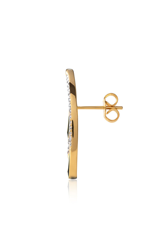 Gold 925 sterling silver earring with black enamel and crystal stone details 153