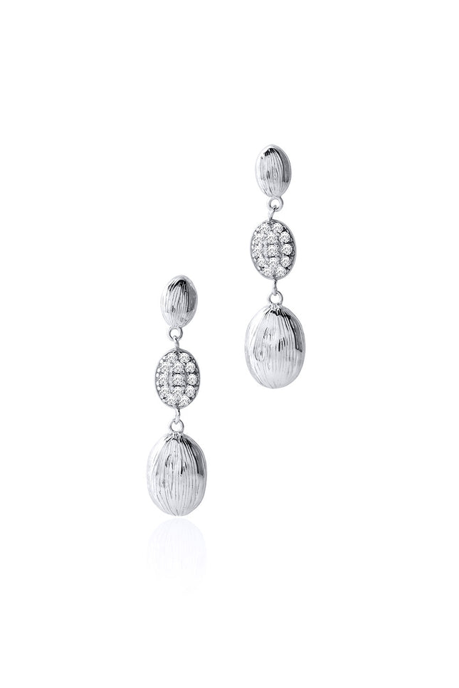 Silver Oval and glossy surfaced 925 sterling silver earrings with central crystal stone detail 159