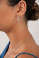 Silver Oval and glossy surfaced 925 sterling silver earrings with central crystal stone detail 159