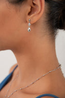 Silver Oval and glossy surfaced 925 sterling silver earrings with central crystal stone detail 159