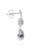 Silver Oval and glossy surfaced 925 sterling silver earrings with central crystal stone detail 159