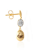 Gold Oval and glossy surfaced 925 sterling silver earrings with central crystal stone detail 159