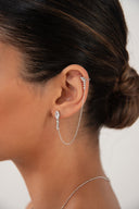 Silver Crystal stone and chain detailed 925 sterling silver earrings 178