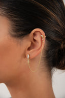 Gold Crystal stone and chain detailed 925 sterling silver earrings 178