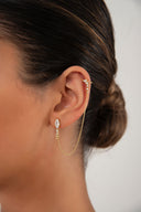 Gold Crystal stone and chain detailed 925 sterling silver earrings 178