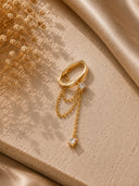 Gold 925 sterling silver dangle stone and chain detail piercing earring 198