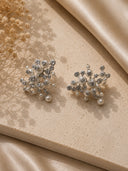 Silver 925 sterling silver pearl and sparkling stone detail earrings 207