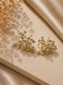 Gold 925 sterling silver pearl and sparkling stone detail earrings 207