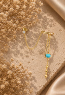 Gold 925 sterling silver blue bead and chain detail earring 213