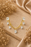 Gold 925 sterling silver teardrop stones and chain detail earrings 236