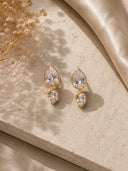 Gold 925 sterling silver double teardrop crystal stone detail earrings 241