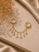 Gold 925 sterling silver double dangle stone and chain detail earrings 251