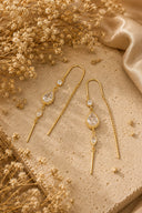 Gold 925 sterling silver teardrop stone and dangle chain detail earrings 253