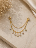 Gold 925 sterling silver dangle stone and chain detail earrings 278