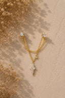 Gold 925 sterling silver floral stone and chain detail earring 280