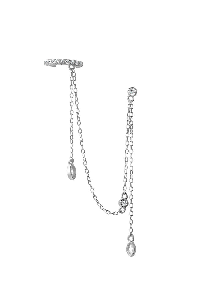 Silver Crystal stone and chain detailed 925 sterling silver earrings 93